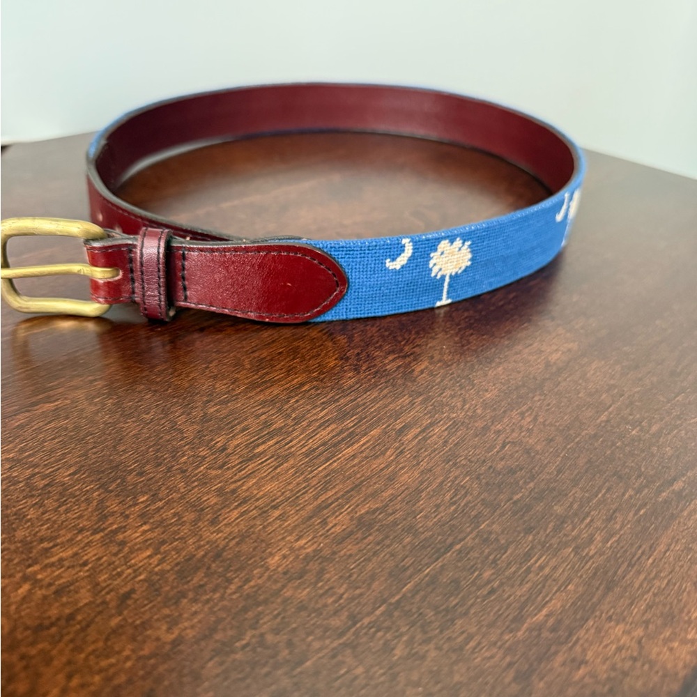 Blue and Brown Men's Belt with Gold Buckle